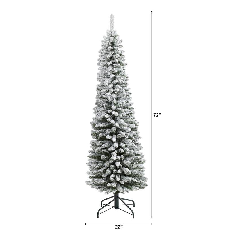 6’ Pencil Flocked Artificial Christmas Tree, Unlit - 6 Foot