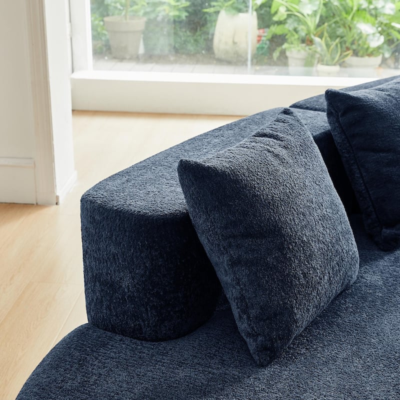 Curved Velvet Boneless Cloud Sofa with 3 Pillows, 5-Seater Modular Sectional Sofa, High-Density Foam Upholstered Sofa