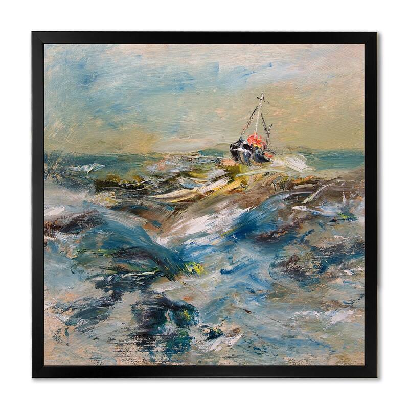 Designart "Sailboat In Storm" Nautical & Coastal Framed Wall Decor