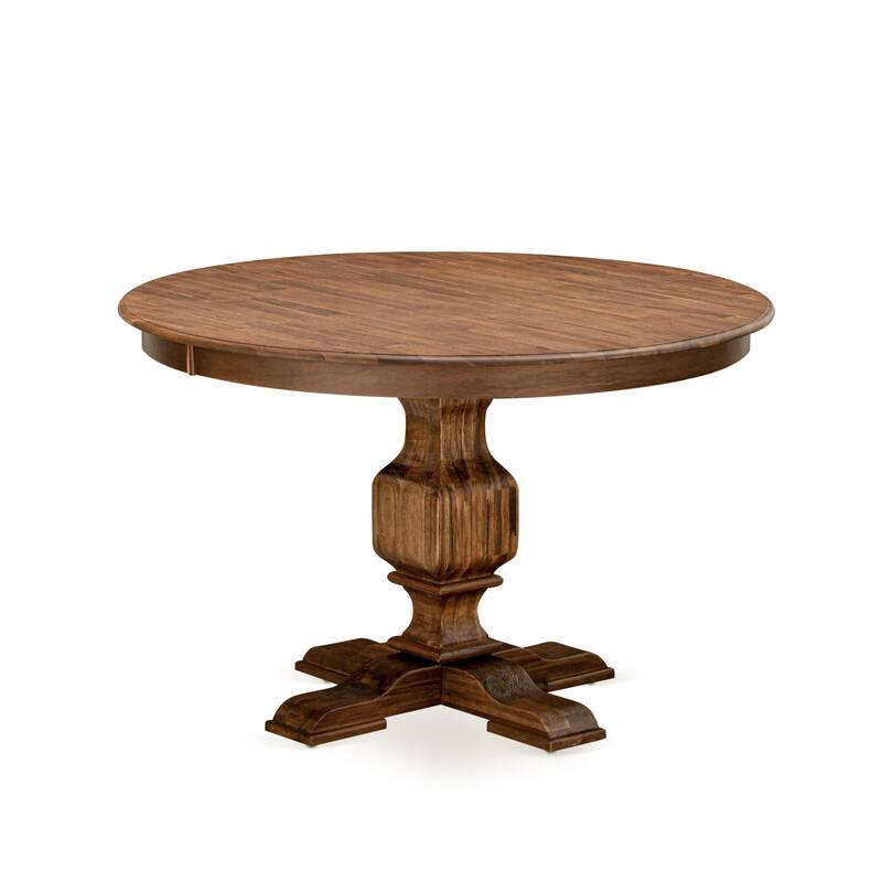 East West Furniture Dining Table set included a Round Table and stackable Chair, Antique Walnut (Pieces & Seat Type Options) - F3X17-0N-04