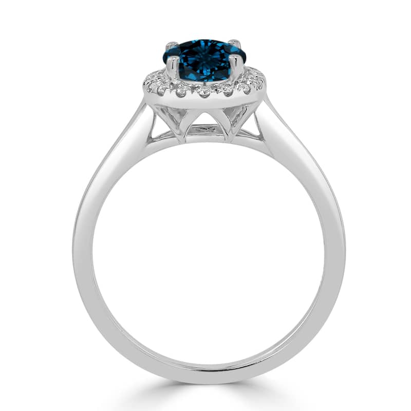 Auriya Classic 1ct Oval London Blue Topaz and Halo Diamond Engagement Ring 1/8cttw 14k Gold