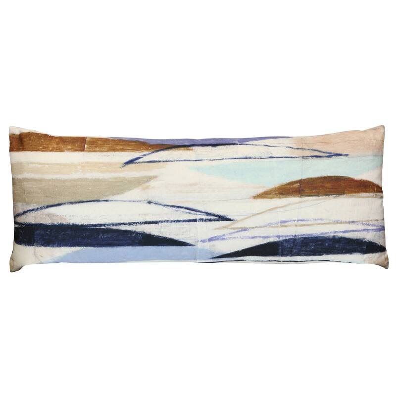 StyleCraft Wyatt Abstract Horizon Mark Abstract Pillow - Sand, Denim Blue & Soft White - 36" x 14"