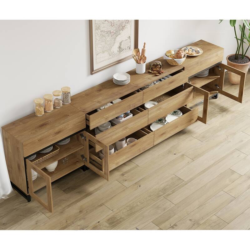 4 in 1 Modern Sideboard with Adjustable Shelves and 8 Drawers, Coffee Bar Cabinet for Living Room, Kitchen