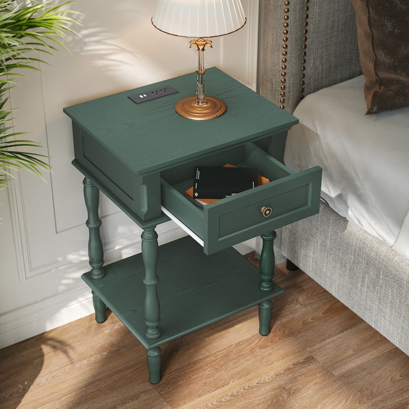 Nightstand with Built-in Charging Outlets, Minimal Assembly Needed