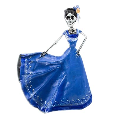 Novica Handmade Dancing Catrina In Blue Papier Mache Sculpture