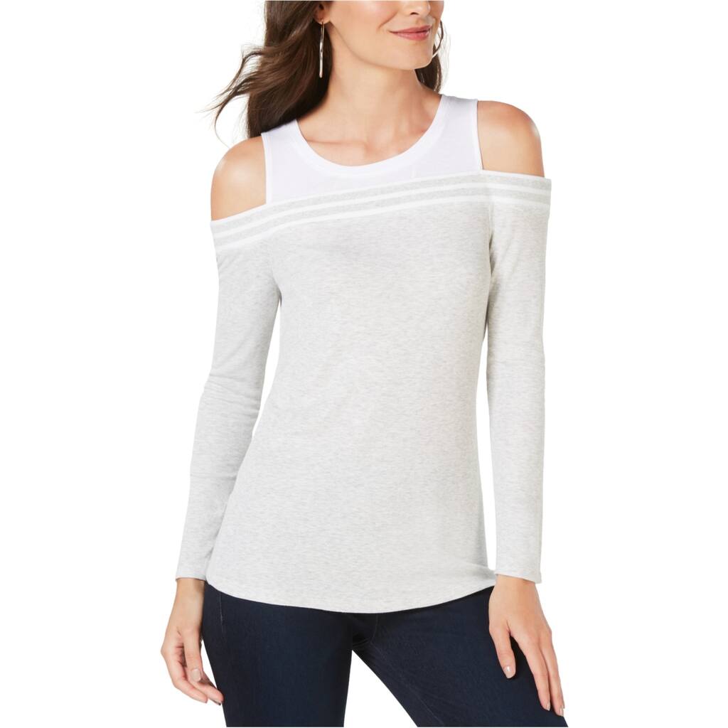 I.N.C Womens Ribbed Cold Shoulder Blouse,, Grey, X-Large