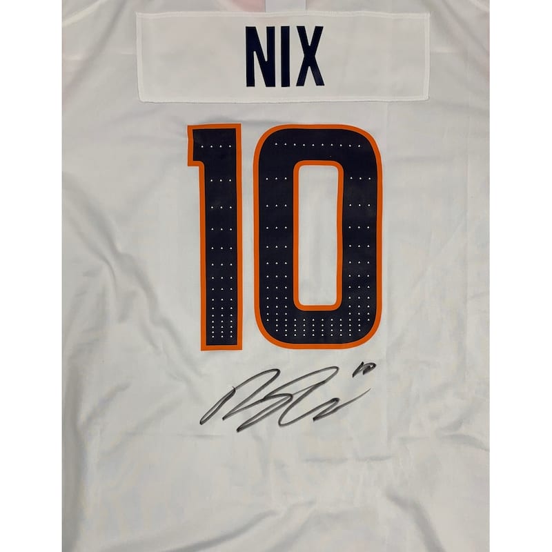 Bo Nix Autographed Denver Broncos Signed Nike Game White Football Jersey Beckett COA - 8' x 11'
