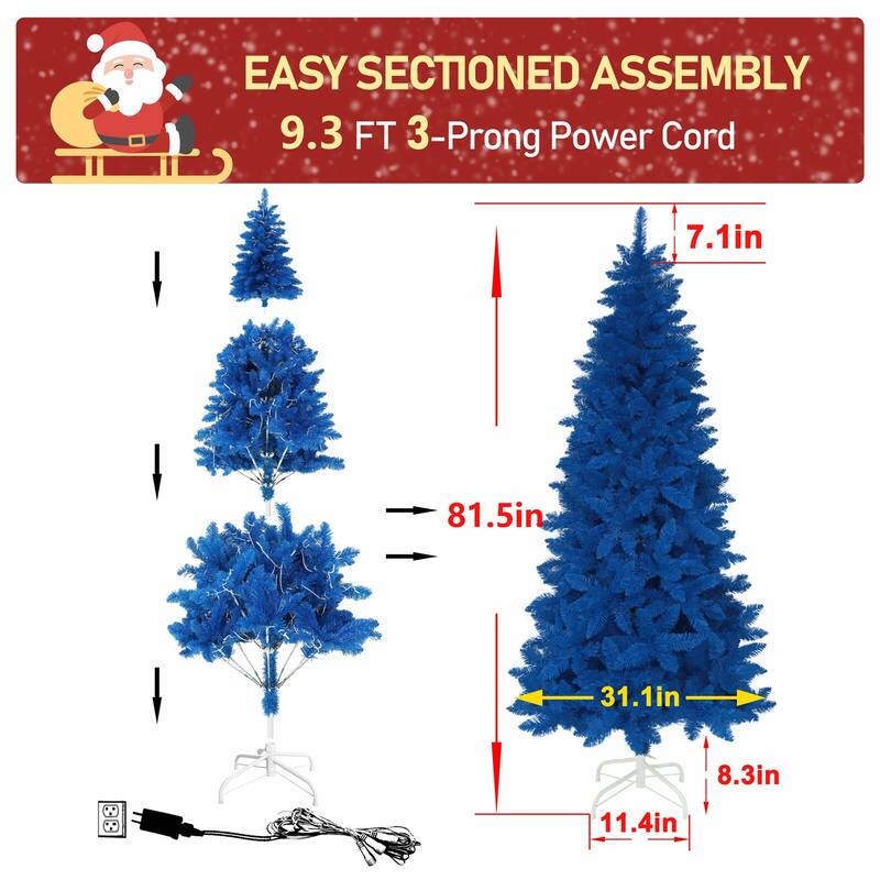 VEIKOUS Pre-Lit Artificial Christmas Tree Pencil Snow with Foldable Iron Stand with LED lights, 5.5/6.5/7.5 ft