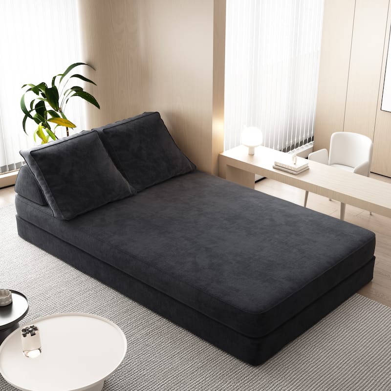 86.6" Convertible Loveseat Sofa Bed with Removable Backrests, Chenille Fabric Sleeper Sofa, Chaise Lounge, Floor Folding Couch