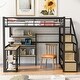 preview thumbnail 3 of 10, Full Size Metal Loft Bed with Staircase, Built-in Desk and Shelves in Black