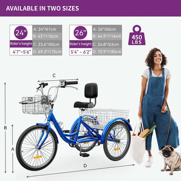 26 Blue 7 Speed Adult Tricycle 3 Wheel Bikes with Removable Baskets On Sale Bed Bath Beyond 38435883