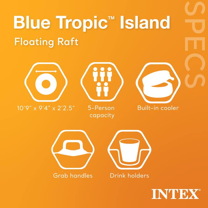 Intex Blue Tropic Inflatable Lake Island Water Float with Cooler and Cupholders - 46.5