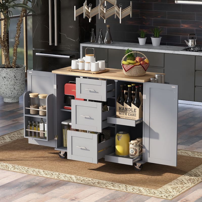 Kitchen Cart with Rubber Wood Top