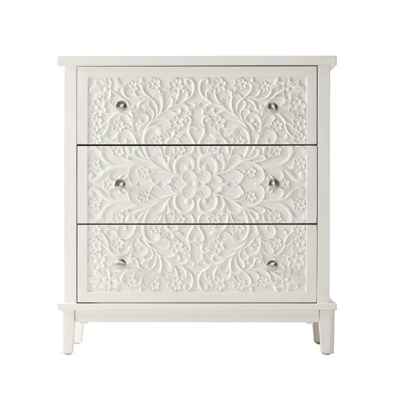 COZAYH Farmhouse Fully-Assembled Nightstand with 2-Drawer, Flower Motif End Table for Small Spaces, French Country