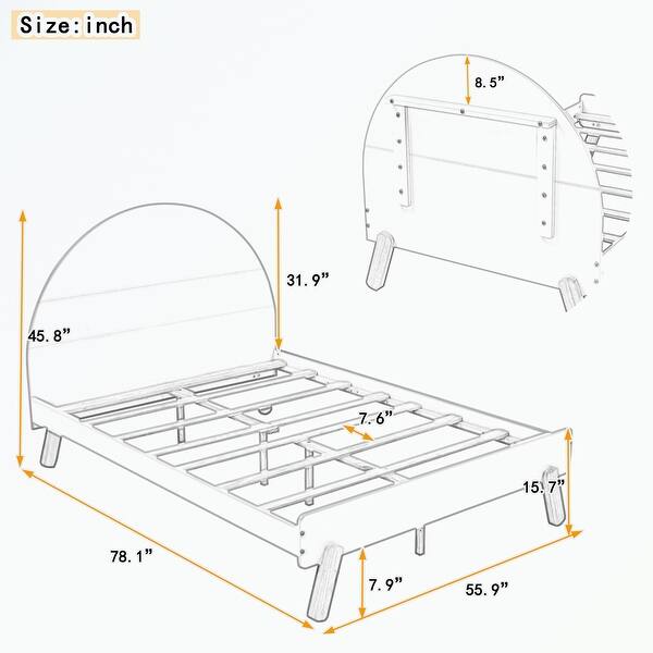 Wooden Platform Bed, Full Size Bed With Shelf Behind Headboard Bed