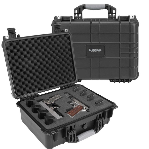 Elkton Outdoors Hard Gun Case: Fully Customizable Pistol Case: Holds 4 Handguns and 8 Magazines: Crush Resistant & Waterproof!
