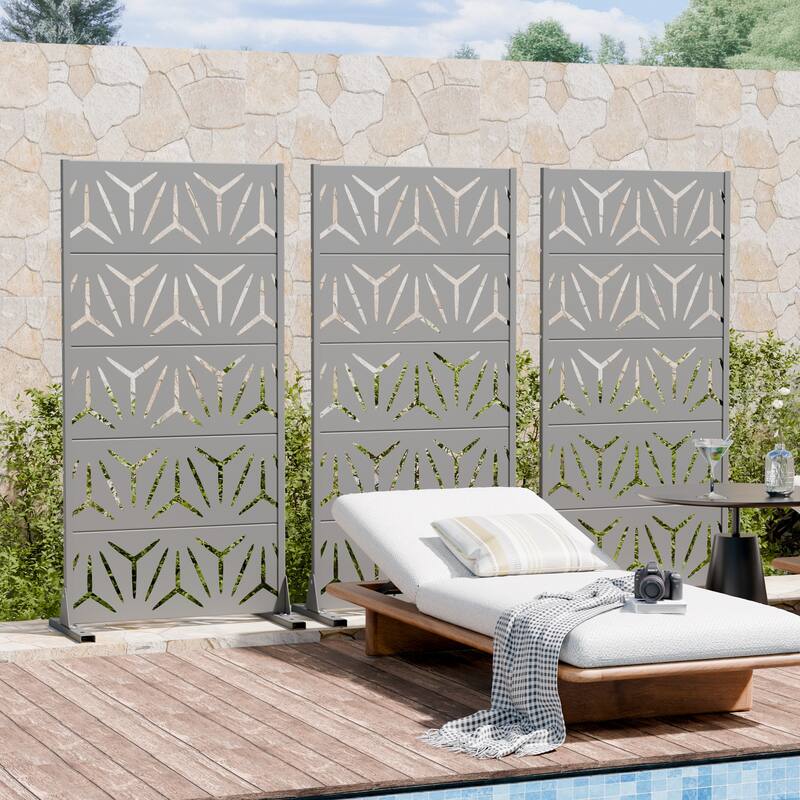 72" H×47"W Dovelina Black Outdoor Freestanding Metal Privacy Screen Decorative Garden Fence