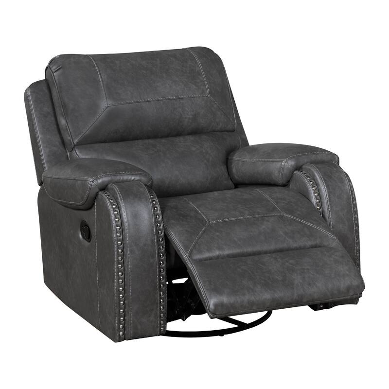 Dean Swivel Recliner Chair, Pillow Tufted Gray Faux Leather