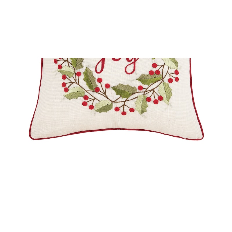 Joy Wreath Embroidered Throw Pillow