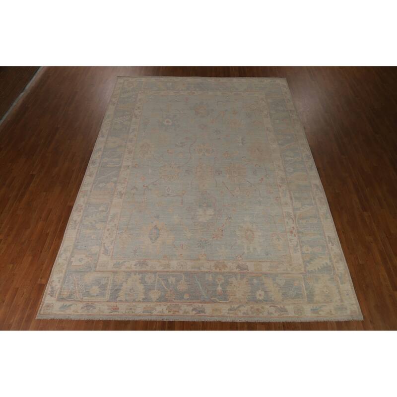 Hand Knotted Oriental 100% Wool Carpet Transitional All-Over Navy Blue & Blues Oushak Area Rug - 14' 1'' X 10' 2''
