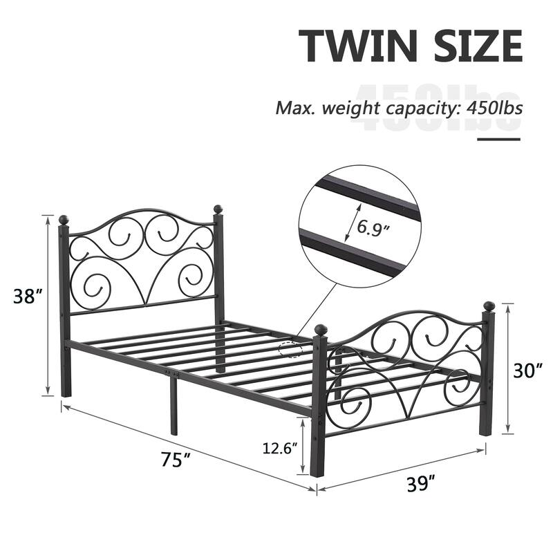 Metal Platform Bed Frame Graceful Scroll Black Iron Bed Frame No Box Spring Needed Platform Bed Frame