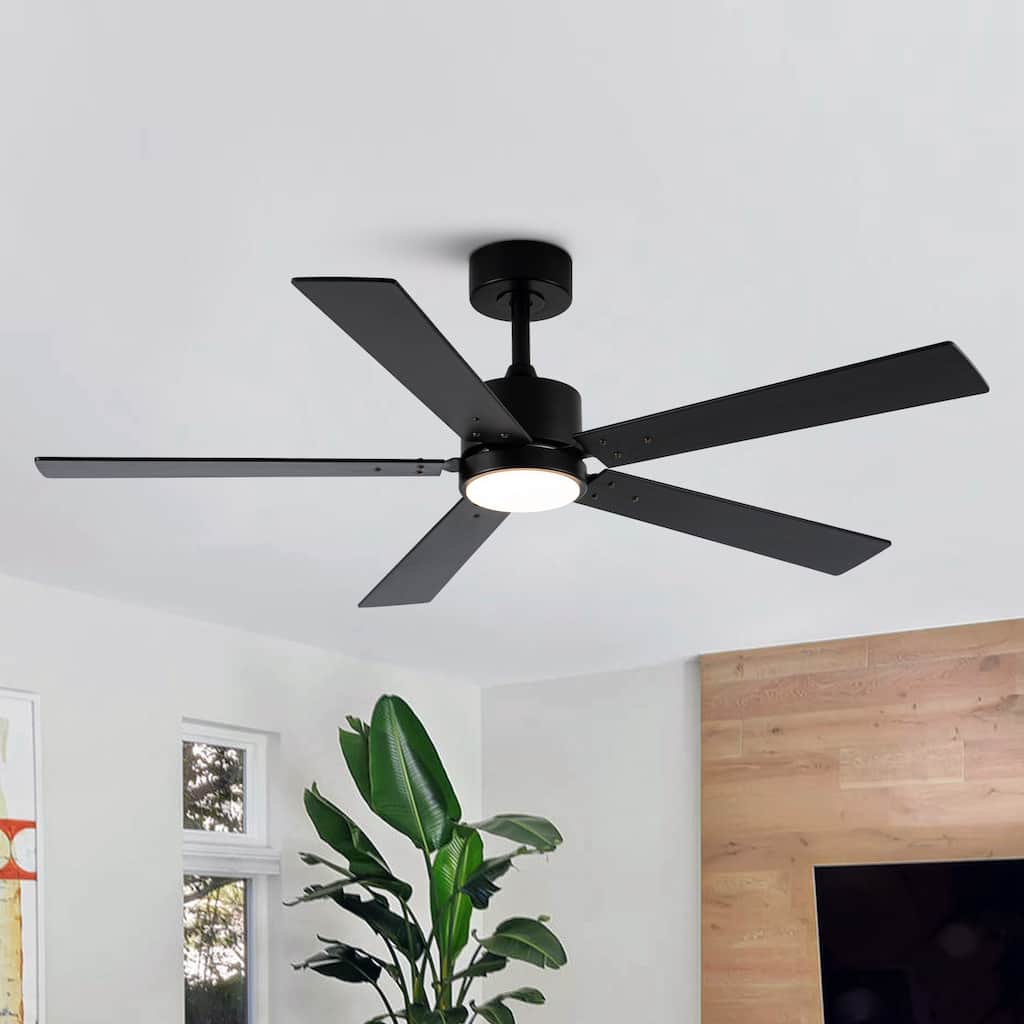 Vaczon 52" Modern Black LED Smart Ceiling Fan with Light and APP Control