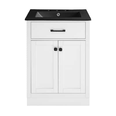 Burdon 24 In. Brown Bathroom Vanity With Black, 3-Hole Ceramic Sink Top