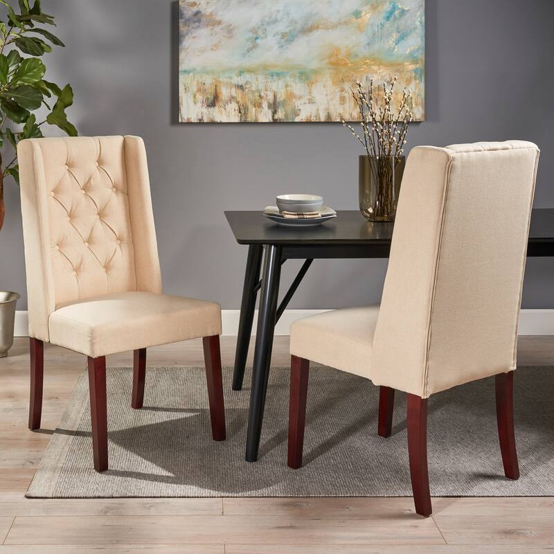 Wingback Upholstered Dining Chairs Set of 2, Fabric Side Dining Room Chairs with Tufted Button, Home Kitchen Wood Chairs