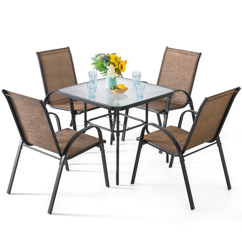 5-Piece Outdoor Dining Set, Textilene Stackable Chairs and Umbrella Hole