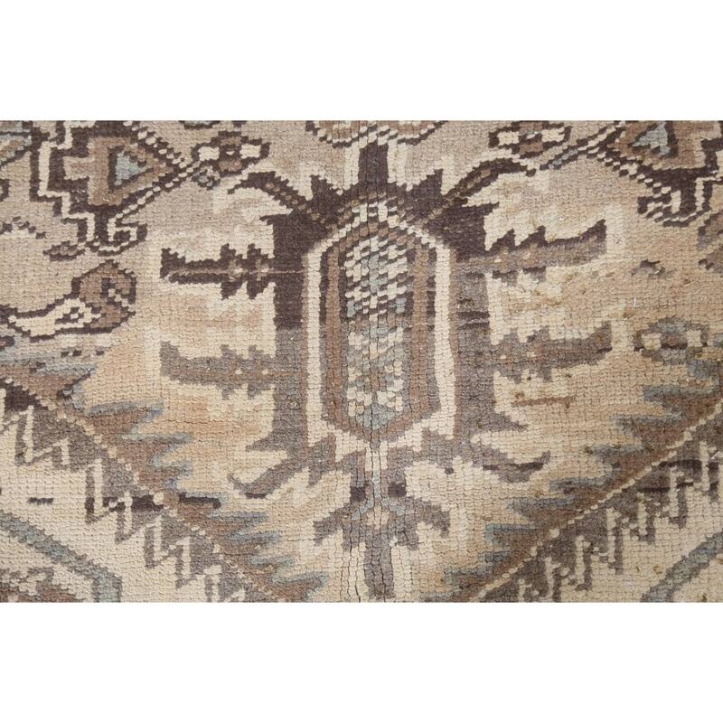 Vintage Geometric Distressed Heriz Persian Area Rug Wool Hand-knotted - 7'0" x 9'2"