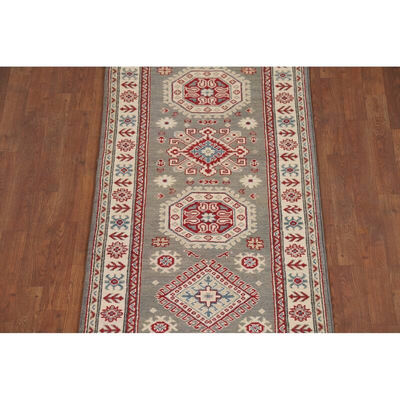 Geometric Kazak Runner Rug Handmade Traditional Wool Carpet - 2'8" x 16'4"