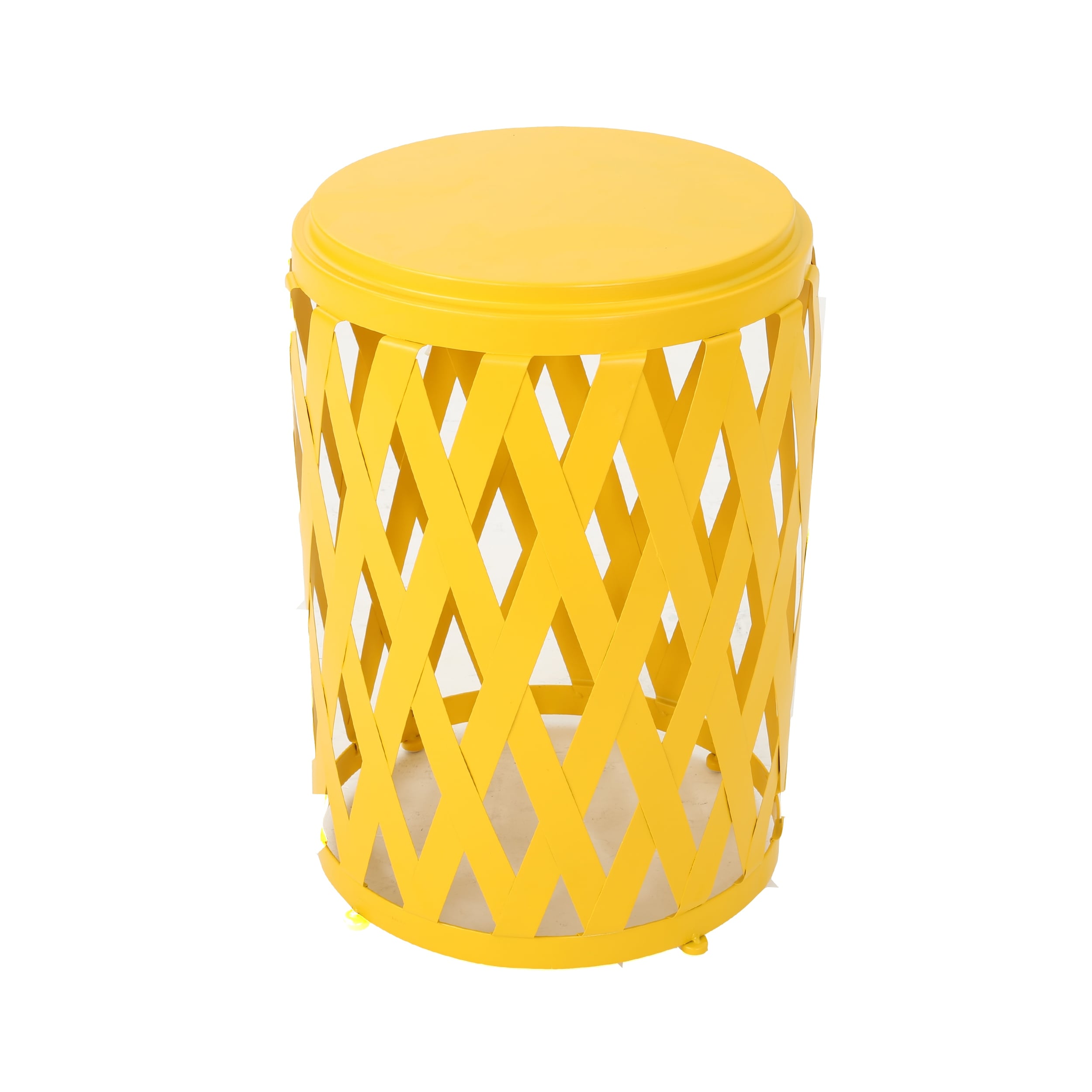 Aubriella Outdoor 14 Inch Diameter Iron Side Table, Matte Yellow Aubriella Outdoor 14 Inch Diameter Iron Side Table, Matte Yellow