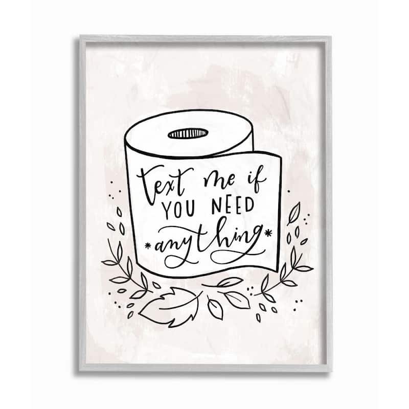 Stupell Bathroom Humor Text Me if You Need...Framed Wall Art - Black