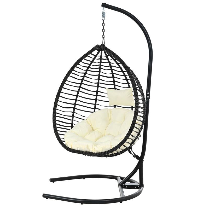 Roomfitters Indoor Outdoor Hanging Egg Hammock Chair with Stand, Wicker Rattan Swing for Patio and Bedroom