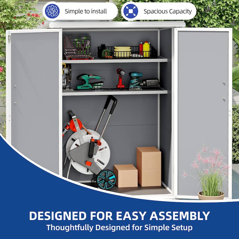 60 Cuft Outdoor Tall Storage Shed with 2 Shelves - N/A