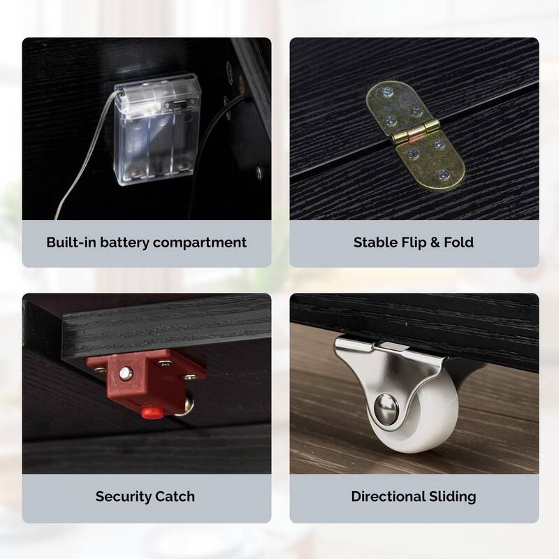 Murphy Bed with Storage Drawer,Smart LED Lighting & Built-in Charging Station, Space-Saving Cabinet Bed for Kids,Adults,Black