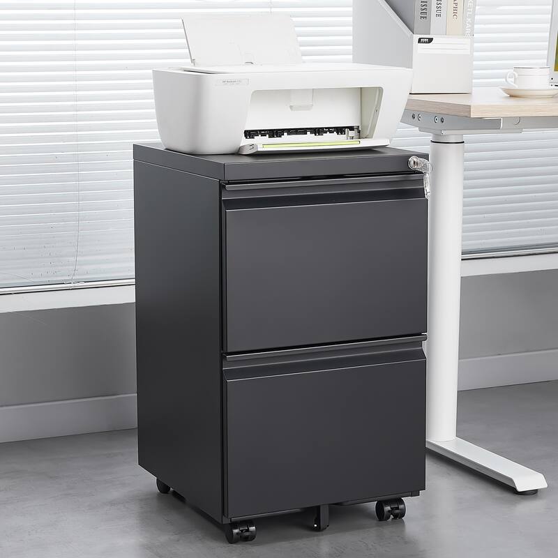 2 Drawer File Cabinet with Lock, Metal Under Desk Rolling Filing Cabinet