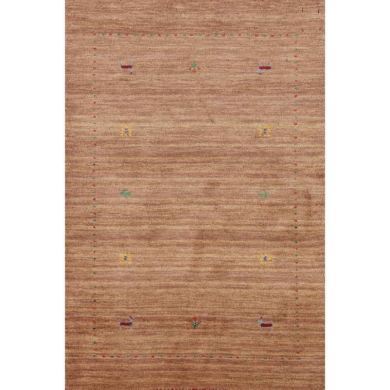 Brown Striped Gabbeh Indian Accent Rug Hand-Knotted Wool Carpet - 3'2" x 4'10"