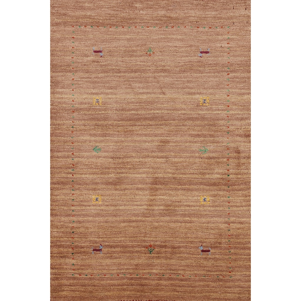 Brown Striped Gabbeh Indian Accent Rug Hand-Knotted Wool Carpet - 3'2" x 4'10"