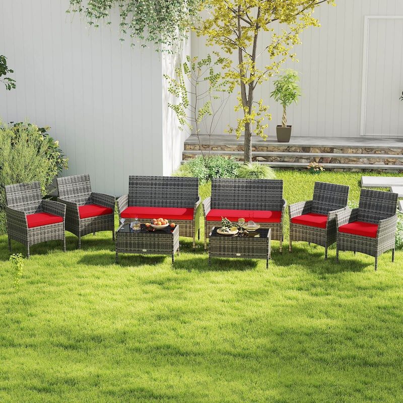 Costway 8 PCS Patio Furniture Set with Washable Cushions and Tempered - 8 PCS