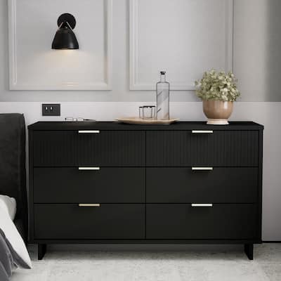Manhattan Comfort Granville 55.07" Modern Double Wide 6 Drawer Dresser