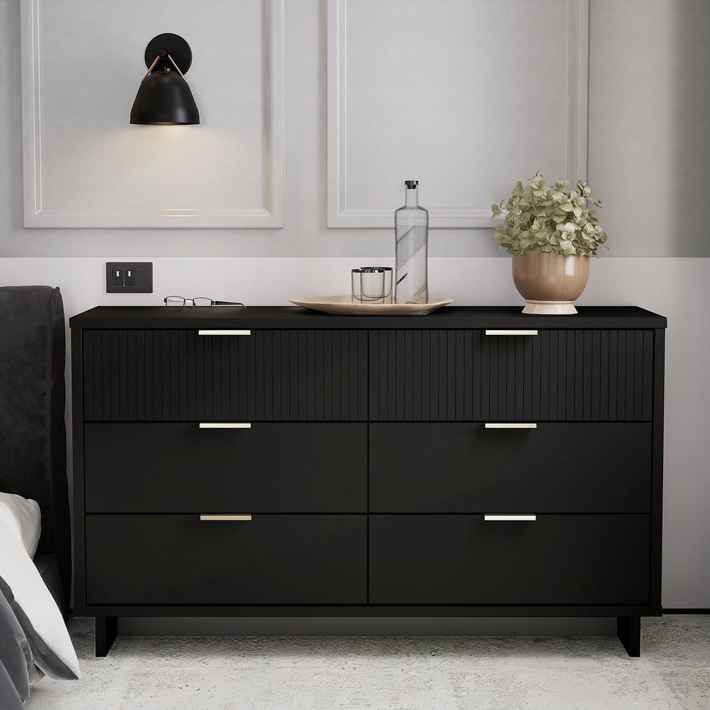 Manhattan Comfort Granville 55.07" Modern Double Wide 6 Drawer Dresser