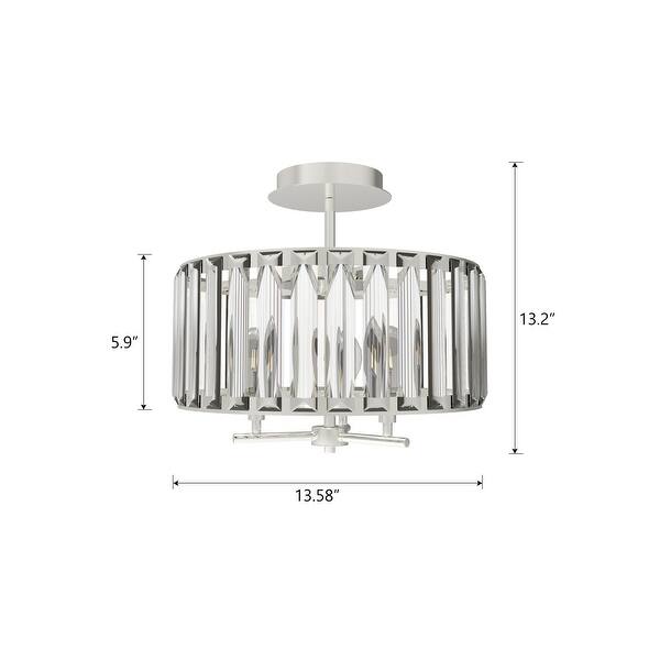 Defong 3-Light 13.5 Inch Crystal Shaded Drum Semi Flush Mount Light ...