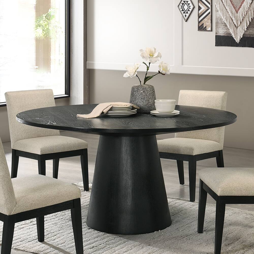 Froja Round Dining Table in Black Finish - Black Finish