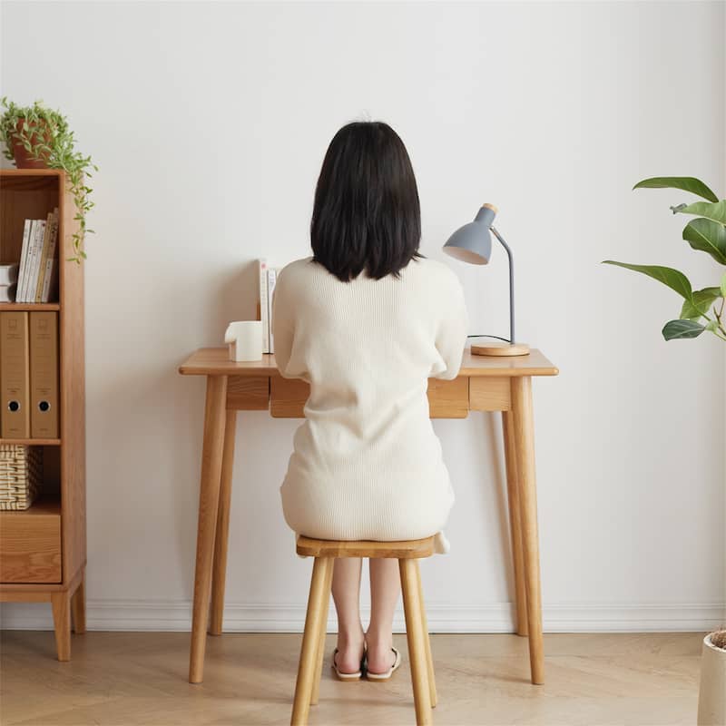 Solid Wood Natural Wood Computer Desk with Drawer