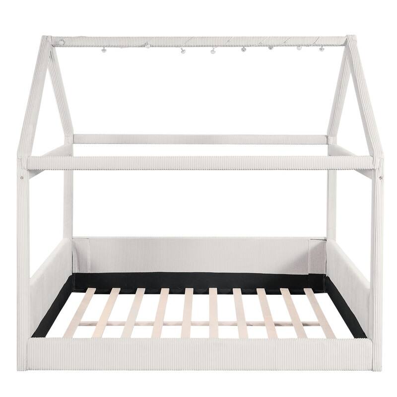 Full Size Upholstered House Daybed with LED Light Strips
