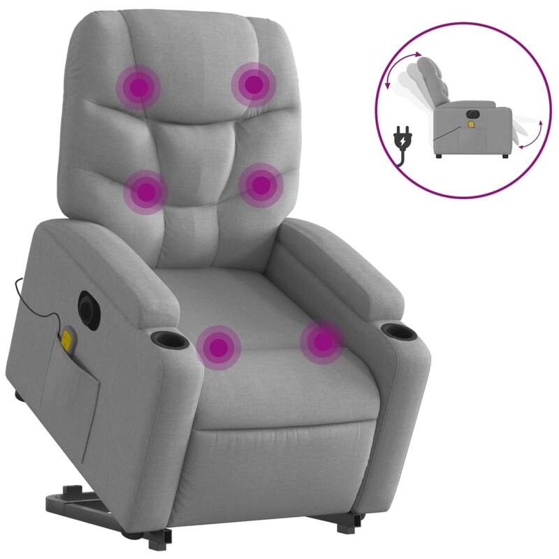vidaXL Stand up Massage Recliner Chair Light Gray Fabric