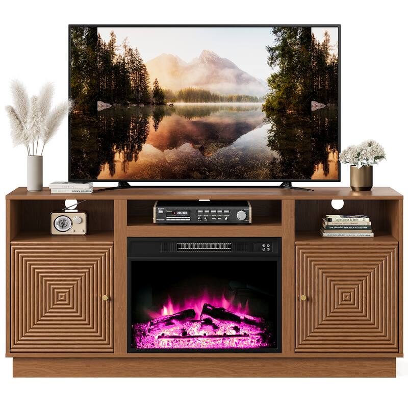 59'' Fireplace TV Stand for TVs Up to 65'' with Storage and Adjustable Shelves