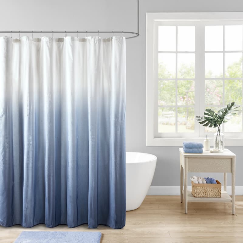 Madison Park Loire Ombre Printed Seersucker Shower Curtain - Blue