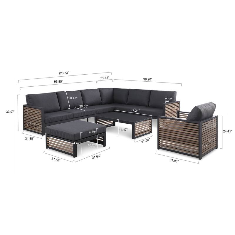 Cadora Teak 6 - Person Outdoor Sectional Seating Group-Right Hand Facing